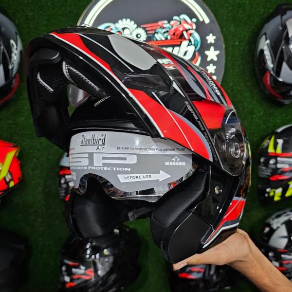 Steelbird SBA-20 #09 (Glossy Black with Red Graphics) Modular / Flip-Up Helmet