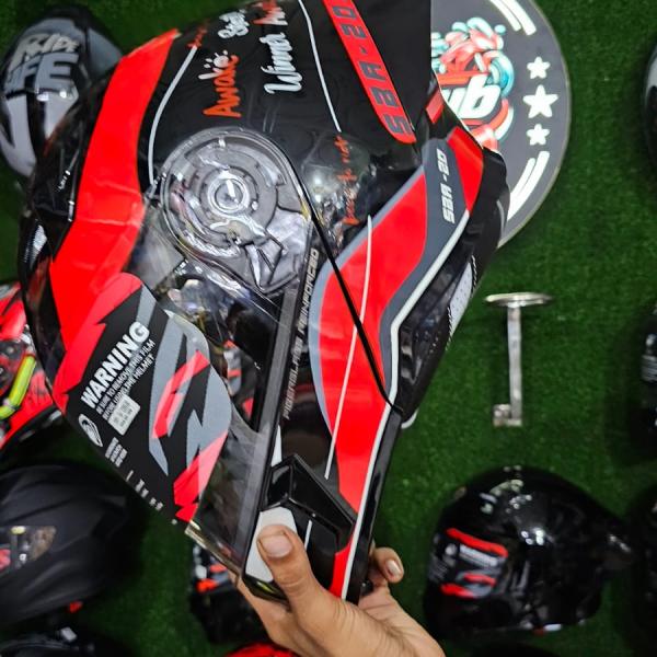 Steelbird SBA-20 #09 (Glossy Black with Red Graphics) Modular / Flip-Up Helmet