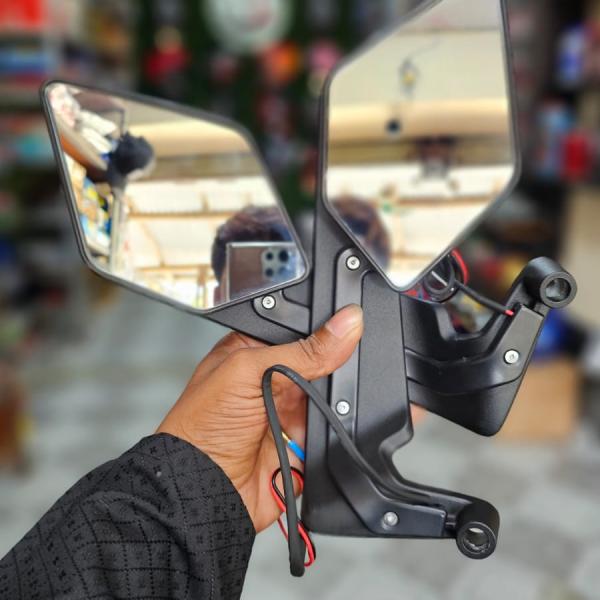 Premium Stealth Winglet / Blade Rotating Rear View Mirror with Integrated LED Turn Signal Indicator